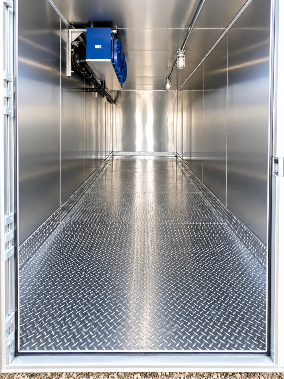 Cold-storage interior inside a refrigerated trailer
